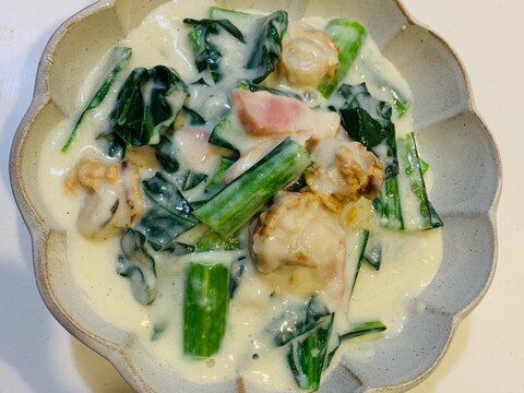 小松菜とホタテのクリーム煮！